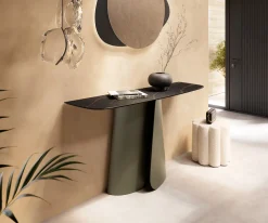 KonsolentischEdge Boot 140x40 cm Keramik Laminam® Noir Desir Braun Livos Metall Effektfinish Titan Sofort versandfertig