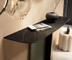 KonsolentischEdge Boot 140x40 cm Keramik Laminam® Noir Desir Braun Livos Metall Effektfinish Titan Sofort versandfertig