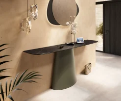 KonsolentischEdge Boot 180x40 cm Keramik Laminam® Noir Desir Braun Conos Metall Effektfinish Titan Sofort versandfertig