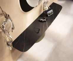 KonsolentischEdge Boot 180x40 cm Keramik Laminam® Noir Desir Braun Conos Metall Effektfinish Titan Sofort versandfertig