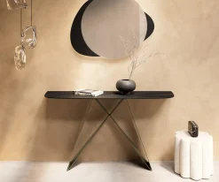KonsolentischEdge Boot 140x40 cm Keramik Laminam® Noir Desir Braun Velio Metall Effektfinish Titan Sofort versandfertig