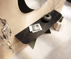 KonsolentischEdge Boot 140x40 cm Keramik Laminam® Noir Desir Braun Velio Metall Effektfinish Titan Sofort versandfertig