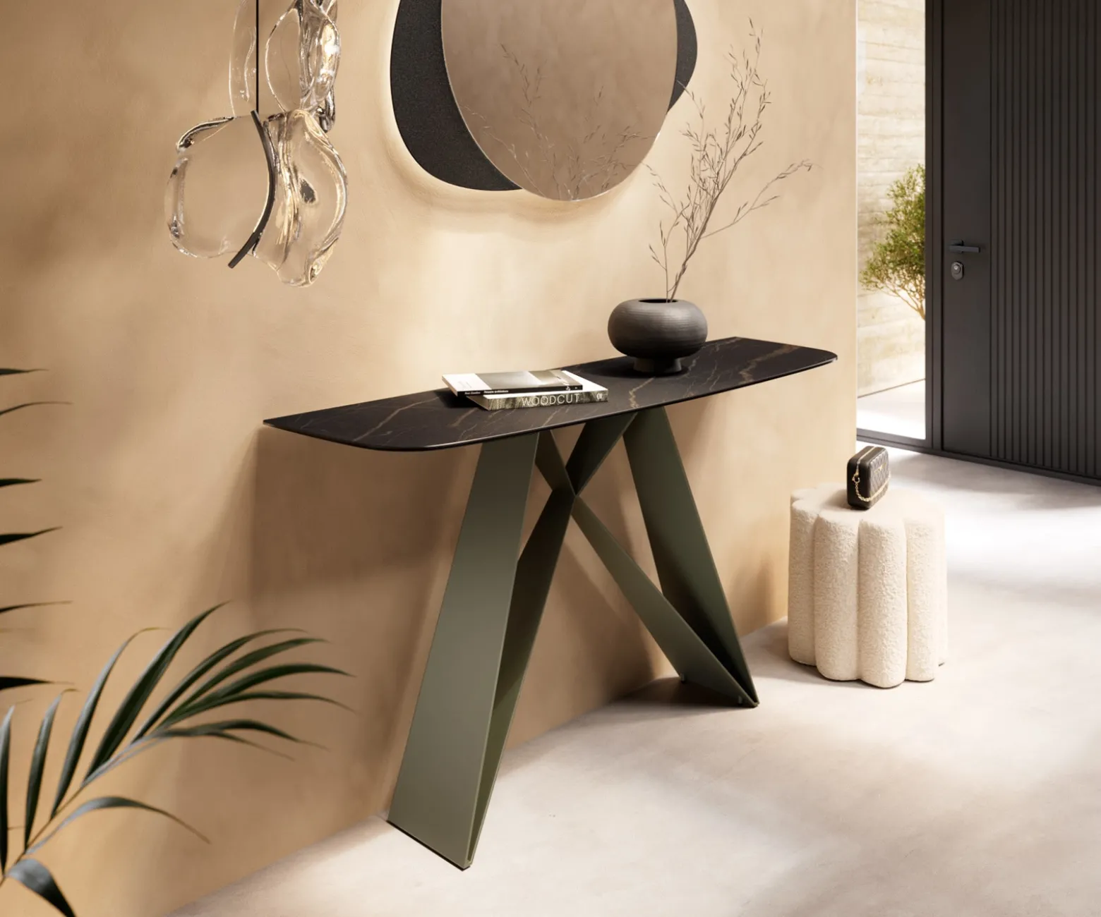 KonsolentischEdge Boot 140x40 cm Keramik Laminam® Noir Desir Braun Velio Metall Effektfinish Titan Sofort versandfertig
