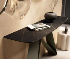 KonsolentischEdge Boot 140x40 cm Keramik Laminam® Noir Desir Braun Velio Metall Effektfinish Titan Sofort versandfertig
