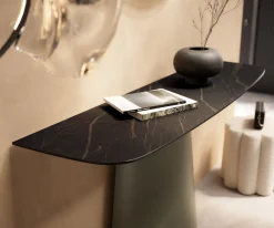 KonsolentischEdge Boot 140x40 cm Keramik Laminam® Noir Desir Braun Conos Metall Effektfinish Titan Sofort versandfertig