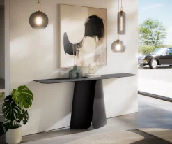 KonsolentischEdge Boot 180x40 cm Keramik Laminam® Nero Greco Anthrazit Livos Metall Schwarz Sofort versandfertig