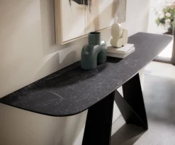 KonsolentischEdge Boot 180x40 cm Keramik Laminam® Nero Greco Anthrazit Velio Metall Schwarz Sofort versandfertig