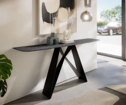 KonsolentischEdge Boot 180x40 cm Keramik Laminam® Nero Greco Anthrazit Velio Metall Schwarz Sofort versandfertig