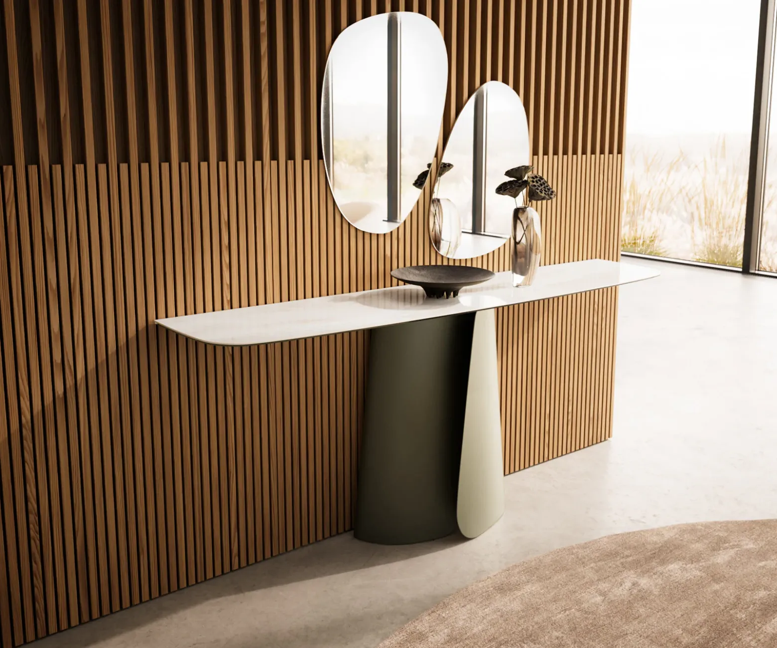 KonsolentischEdge Boot 180x40 cm Keramik Onyx Champagne Livos Metall Effektfinish Titan Versandfertig ca. 25.09.26