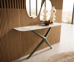 KonsolentischEdge Boot 140x40 cm Keramik Onyx Champagne Estelo Metall Effektfinish Titan Versandfertig ca. 25.09.26