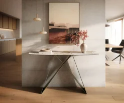 KonsolentischEdge Boot 140x40 cm Keramik Minas Melange Weiß-Beige Velio Metall Effektfinish Titan Sofort versandfertig