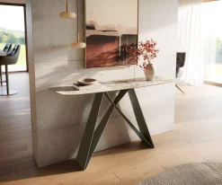 KonsolentischEdge Boot 140x40 cm Keramik Minas Melange Weiß-Beige Velio Metall Effektfinish Titan Sofort versandfertig
