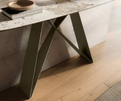 KonsolentischEdge Boot 140x40 cm Keramik Minas Melange Weiß-Beige Velio Metall Effektfinish Titan Sofort versandfertig