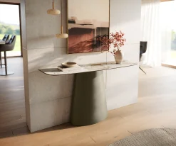 KonsolentischEdge Boot 140x40 cm Keramik Minas Melange Weiß-Beige Conos Metall Effektfinish Titan Sofort versandfertig