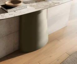 KonsolentischEdge Boot 140x40 cm Keramik Minas Melange Weiß-Beige Conos Metall Effektfinish Titan Sofort versandfertig