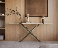 KonsolentischEdge Boot 180x40 cm Keramik Minas Melange Weiß-Beige Estelo Metall Effektfinish Titan Sofort versandfertig