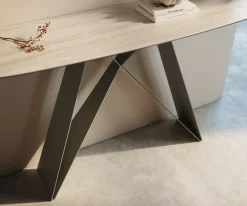 KonsolentischEdge Boot 140x40 cm Keramik Laminam® Travertino Bianco Creme-Weiß Velio Metall Effektfinish Titan Sofort versandfertig