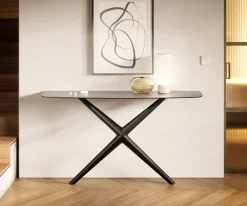KonsolentischEdge Boot 140x40 cm Keramik Beton Grau Estelo Metall Schwarz Sofort versandfertig