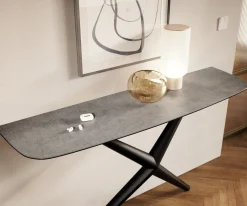 KonsolentischEdge Boot 140x40 cm Keramik Beton Grau Estelo Metall Schwarz Sofort versandfertig