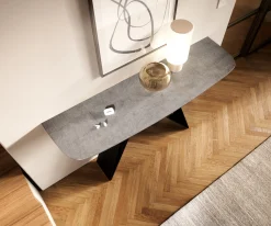 KonsolentischEdge Boot 140x40 cm Keramik Beton Grau Velio Metall Schwarz Sofort versandfertig