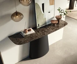 KonsolentischEdge Boot 140x40 cm Keramik Emperador Extra Lucidato Dunkelbraun Conos Metall Schwarz Sofort versandfertig