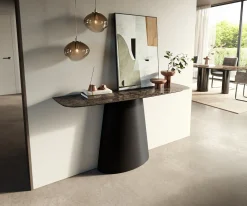 KonsolentischEdge Boot 140x40 cm Keramik Emperador Extra Lucidato Dunkelbraun Conos Metall Schwarz Sofort versandfertig