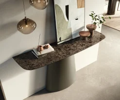KonsolentischEdge Boot 140x40 cm Keramik Emperador Extra Lucidato Dunkelbraun Conos Metall Effektfinish Titan Sofort versandfertig