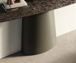 KonsolentischEdge Boot 140x40 cm Keramik Emperador Extra Lucidato Dunkelbraun Conos Metall Effektfinish Titan Sofort versandfertig