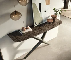 KonsolentischEdge Boot 140x40 cm Keramik Emperador Extra Lucidato Dunkelbraun Estelo Metall Effektfinish Titan Sofort versandfertig