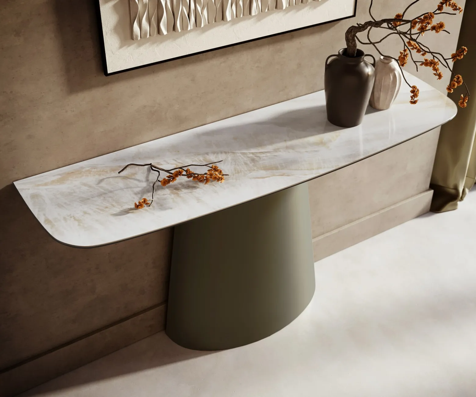 KonsolentischEdge Boot 140x40 cm Keramik Onyx Pearl Conos Metall Effektfinish Titan Sofort versandfertig