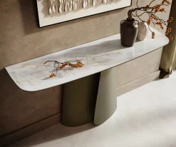 KonsolentischEdge Boot 140x40 cm Keramik Onyx Pearl Livos Metall Effektfinish Titan Sofort versandfertig