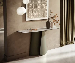KonsolentischEdge Boot 140x40 cm Keramik Onyx Pearl Livos Metall Effektfinish Titan Sofort versandfertig