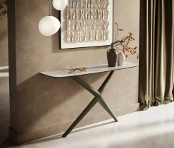 KonsolentischEdge Boot 140x40 cm Keramik Onyx Pearl Estelo Metall Effektfinish Titan Sofort versandfertig
