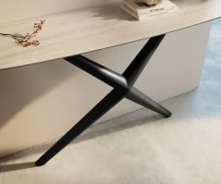 KonsolentischEdge Boot 140x40 cm Keramik Laminam® Travertino Bianco Creme-Weiß Estelo Metall Schwarz Sofort versandfertig