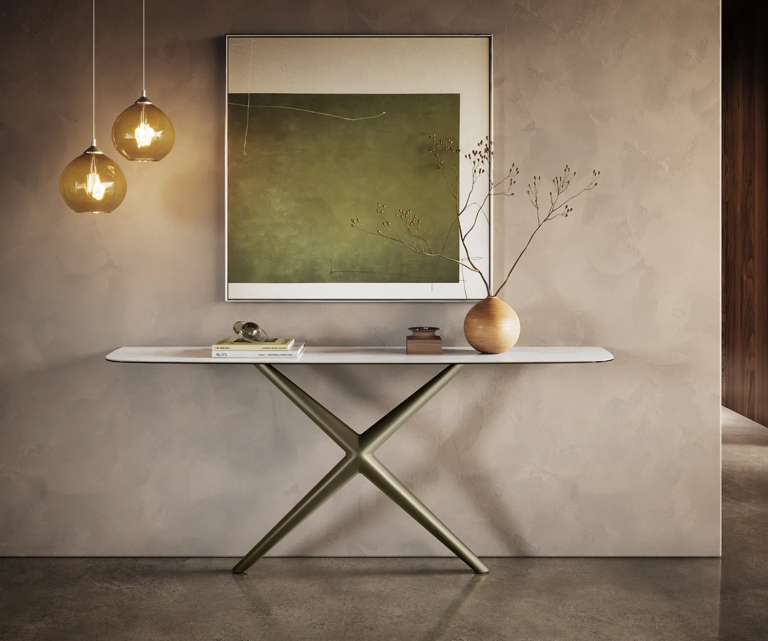 KonsolentischEdge Boot 180x40 cm Keramik Onyx Pearl Estelo Metall Effektfinish Titan Sofort versandfertig