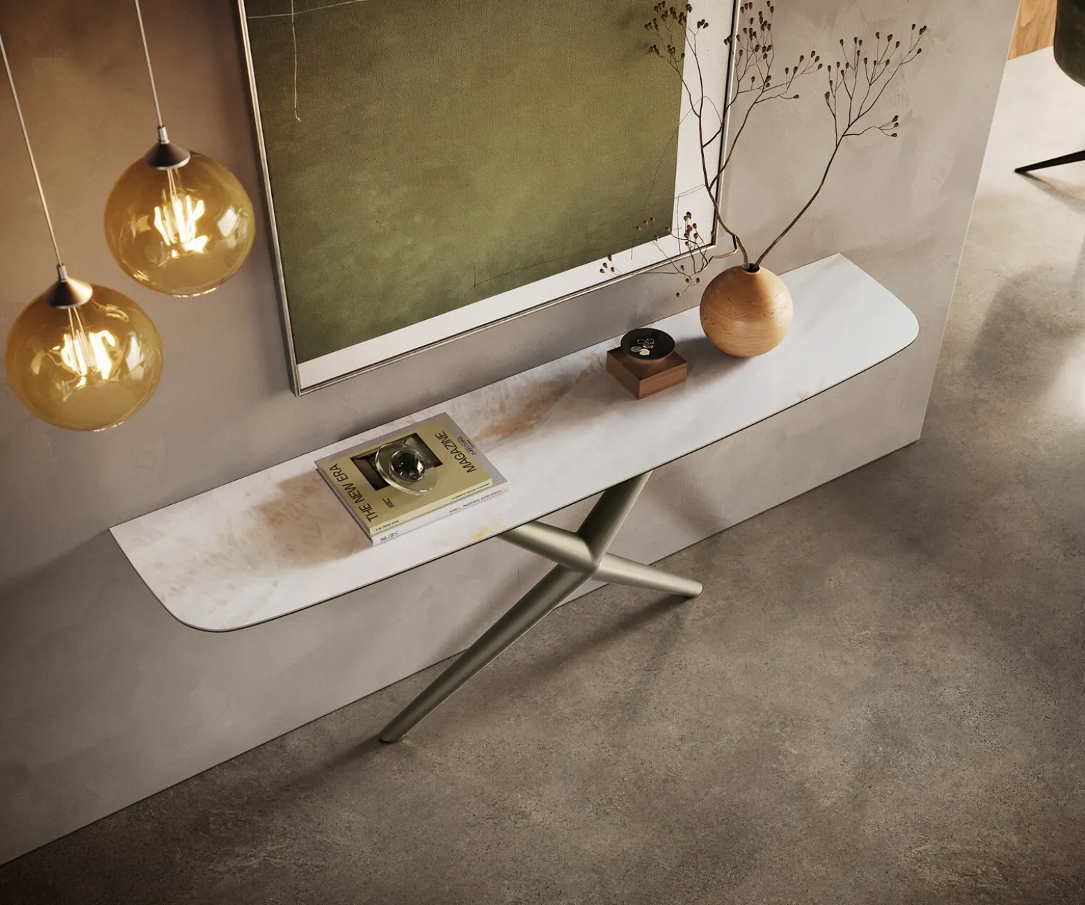 KonsolentischEdge Boot 180x40 cm Keramik Onyx Pearl Estelo Metall Effektfinish Titan Sofort versandfertig