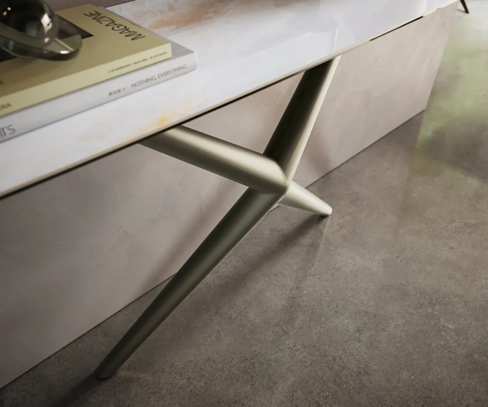 KonsolentischEdge Boot 180x40 cm Keramik Onyx Pearl Estelo Metall Effektfinish Titan Sofort versandfertig