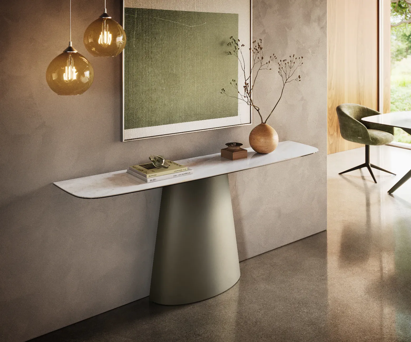 KonsolentischEdge Boot 180x40 cm Keramik Onyx Pearl Conos Metall Effektfinish Titan Sofort versandfertig