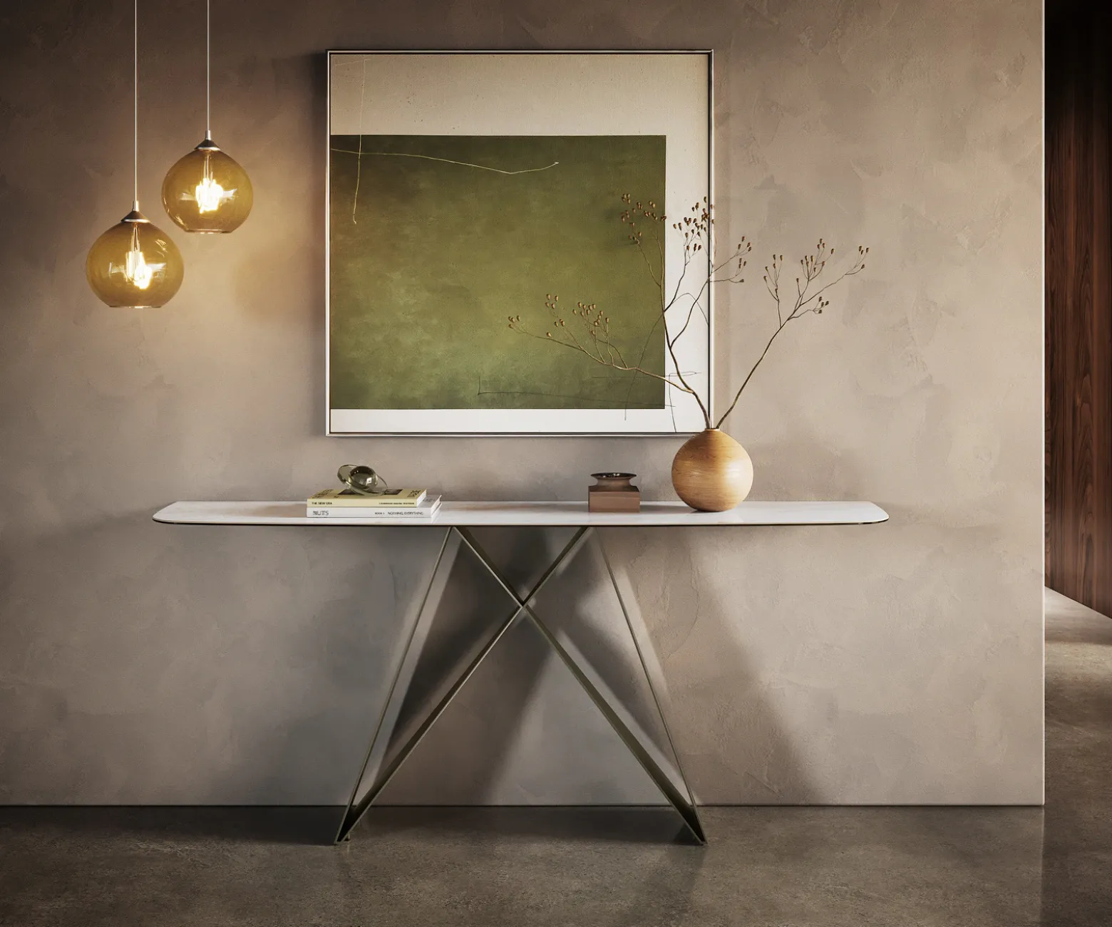 KonsolentischEdge Boot 180x40 cm Keramik Onyx Pearl Velio Metall Effektfinish Titan Sofort versandfertig