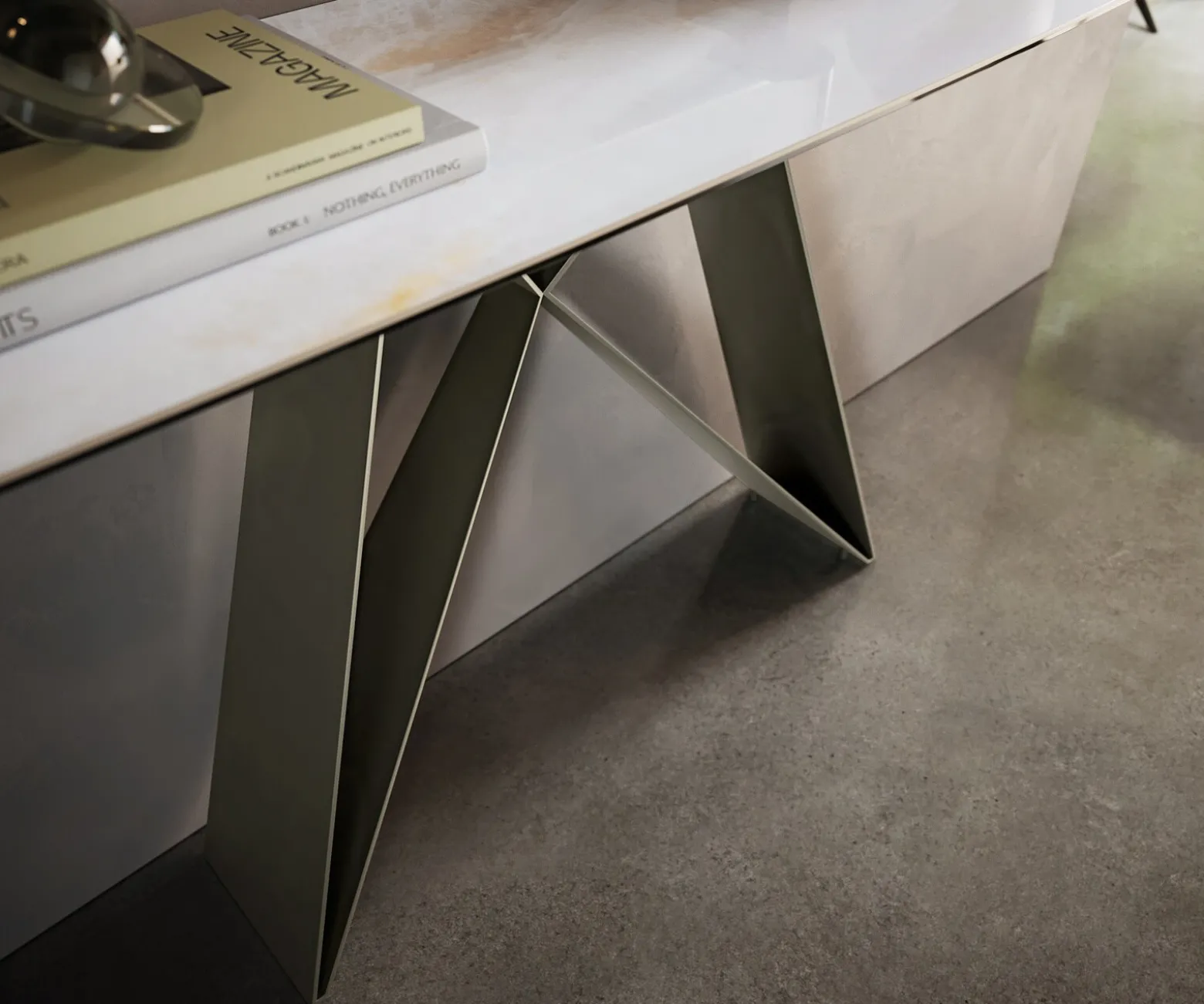 KonsolentischEdge Boot 180x40 cm Keramik Onyx Pearl Velio Metall Effektfinish Titan Sofort versandfertig