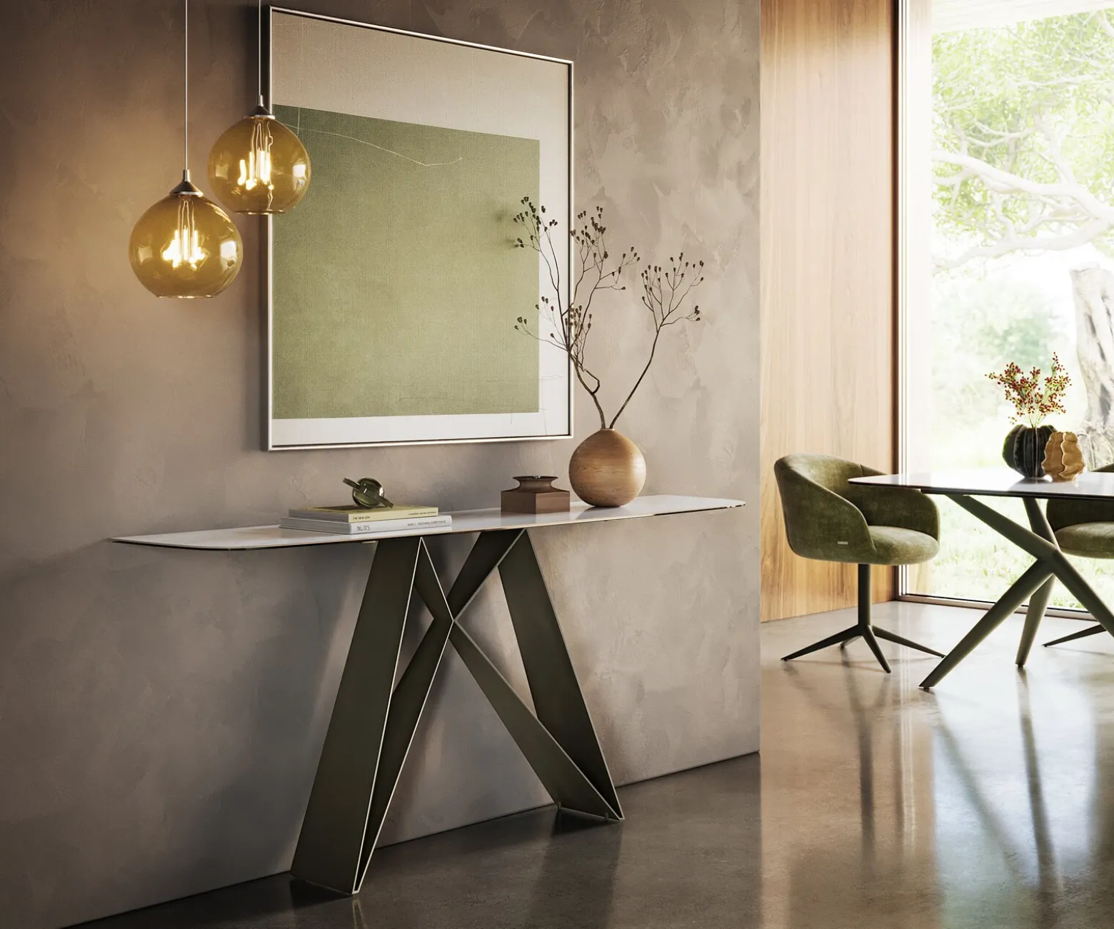 KonsolentischEdge Boot 180x40 cm Keramik Onyx Pearl Velio Metall Effektfinish Titan Sofort versandfertig