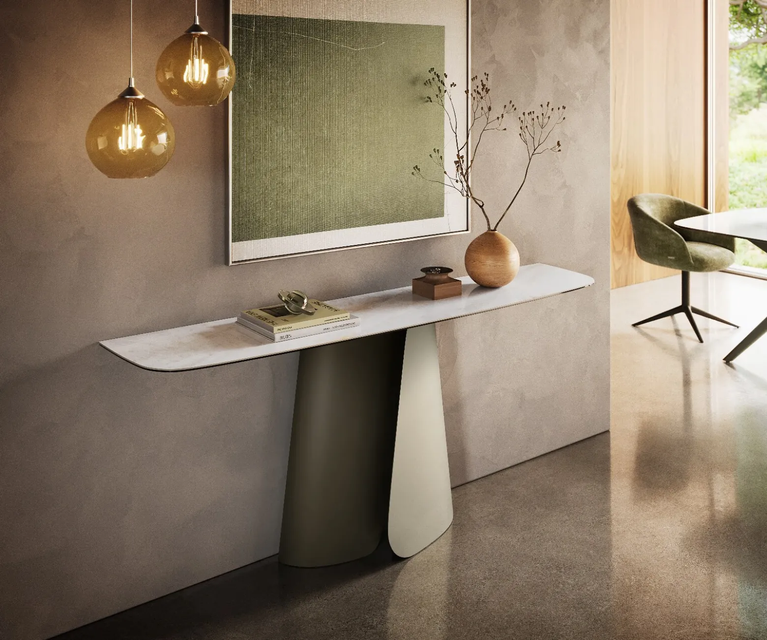 KonsolentischEdge Boot 180x40 cm Keramik Onyx Pearl Livos Metall Effektfinish Titan Sofort versandfertig