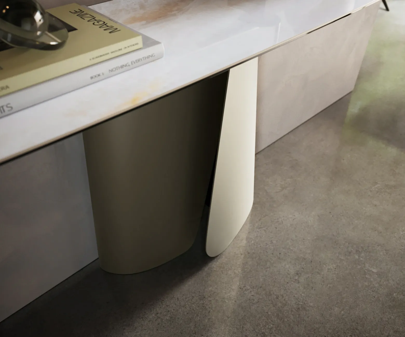KonsolentischEdge Boot 180x40 cm Keramik Onyx Pearl Livos Metall Effektfinish Titan Sofort versandfertig