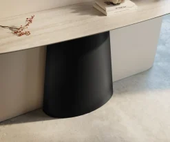 KonsolentischEdge Boot 140x40 cm Keramik Laminam® Travertino Bianco Creme-Weiß Conos Metall Schwarz Sofort versandfertig