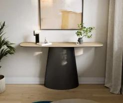 KonsolentischEdge Boot 140x40 cm Keramik Laminam® Sabbia Eichefarbig Conos Metall Schwarz Sofort versandfertig