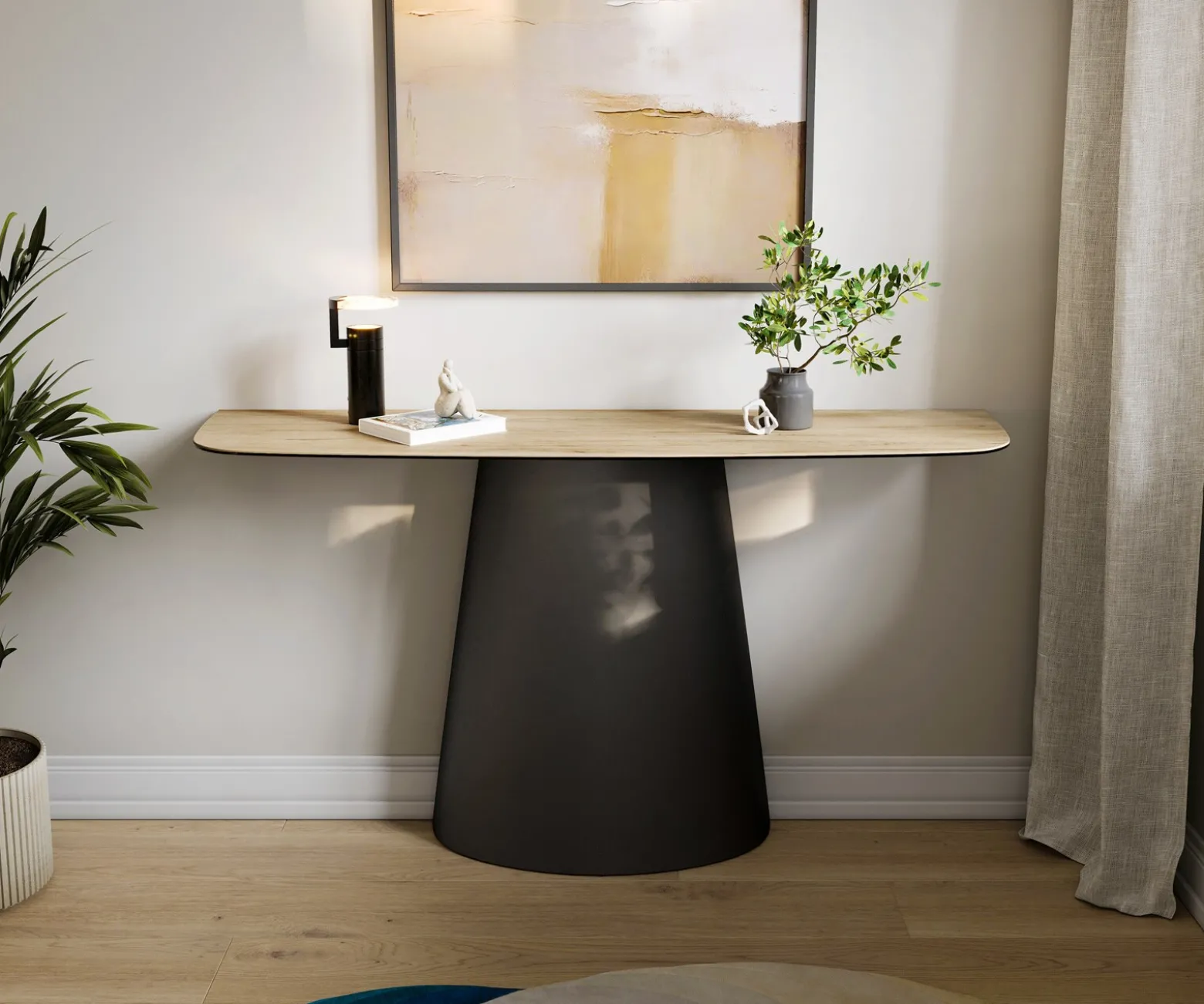 KonsolentischEdge Boot 140x40 cm Keramik Laminam® Sabbia Eichefarbig Conos Metall Schwarz Sofort versandfertig