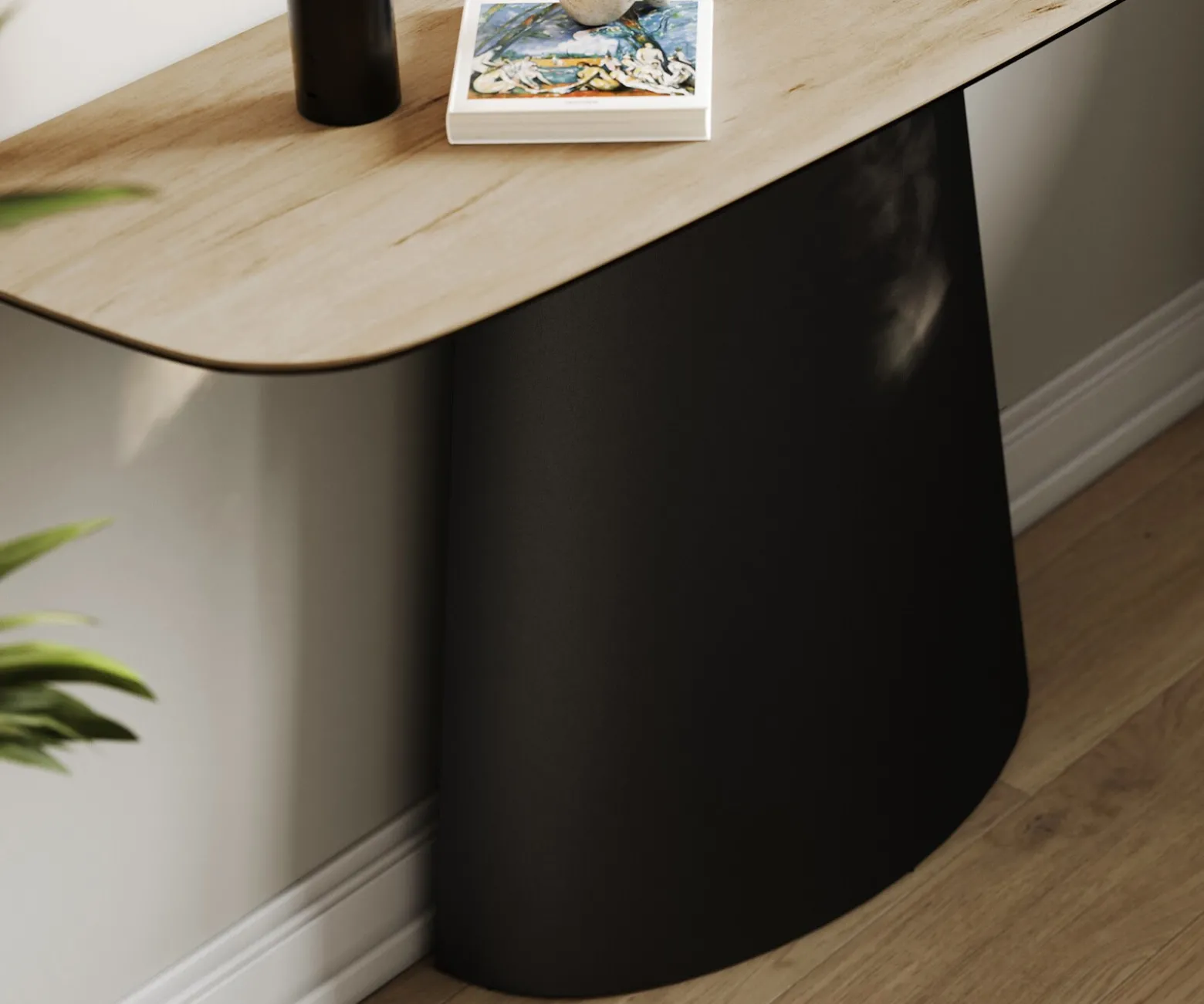 KonsolentischEdge Boot 140x40 cm Keramik Laminam® Sabbia Eichefarbig Conos Metall Schwarz Sofort versandfertig