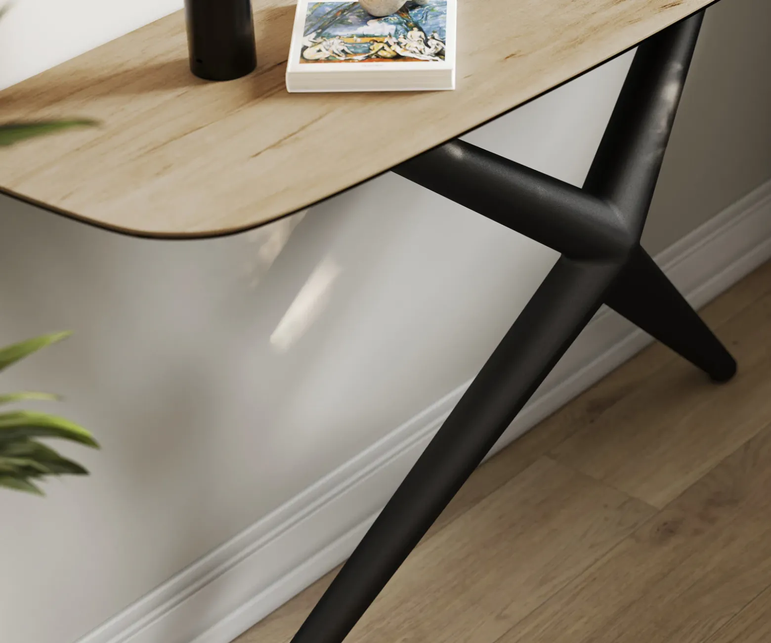 KonsolentischEdge Boot 140x40 cm Keramik Laminam® Sabbia Eichefarbig Estelo Metall Schwarz Sofort versandfertig