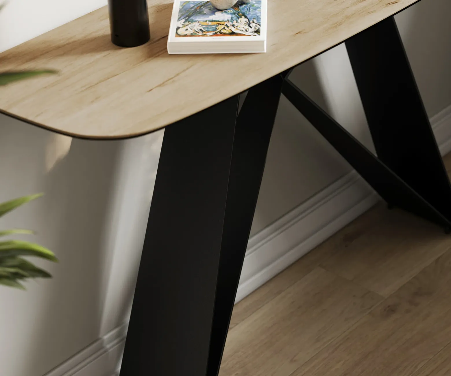 KonsolentischEdge Boot 140x40 cm Keramik Laminam® Sabbia Eichefarbig Velio Metall Schwarz Sofort versandfertig