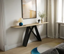 KonsolentischEdge Boot 180x40 cm Keramik Laminam® Sabbia Eichefarbig Velio Metall Schwarz Sofort versandfertig